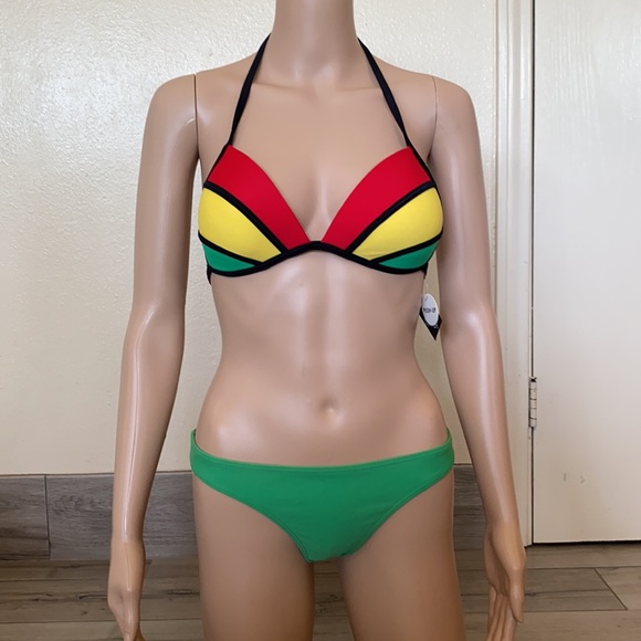 EMPYRE Red/Yellow/Green Push Up Style Bikini Top - Picture 9 of 11